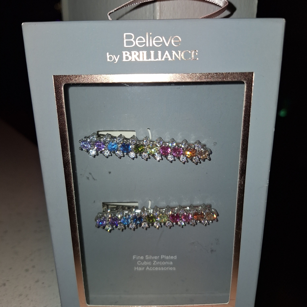 NWT Believe by Brilliance Silver Plated Hair Clips